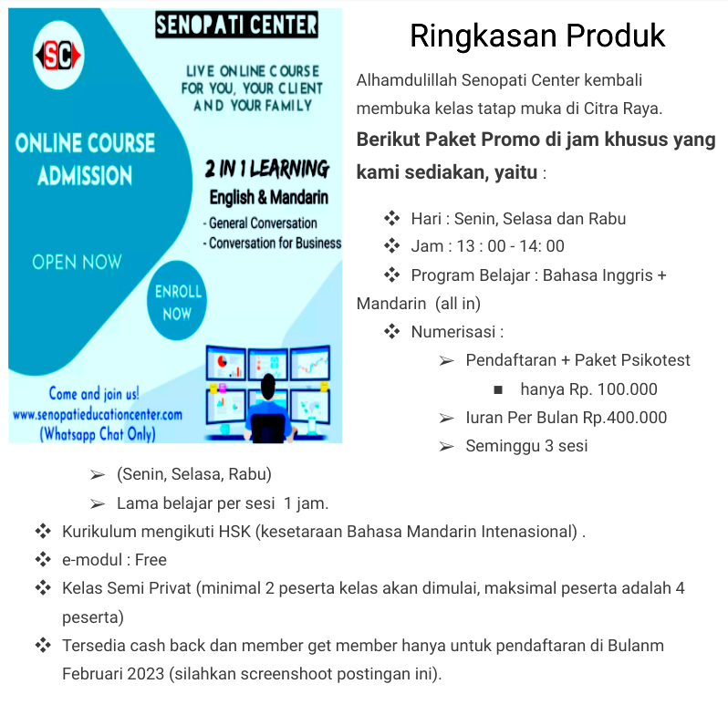 Ringkasan Produk Promo Kursus Bimbel Citra Raya Tangerang 